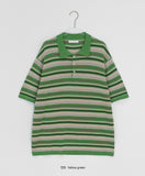 [Unisex] Yonder Color Stripe Collar Over Short Sleeve Knit