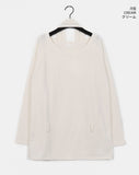[Muffler set] Liton strap boat neck off shoulder long knit T-shirt