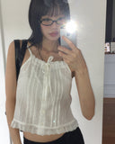 Hiyu pintuck frill lace ribbon strap sleeveless blouse