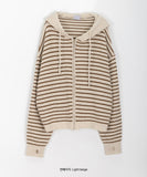 [unisex] Hibo stripe hood knit warmer zip-up cardigan