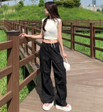 Big Pocket Cargo String Waist Adjustable Balloon Rustling Banding Pants