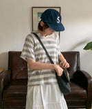 Kaol Stripe Dot Hood Short Sleeve Tee