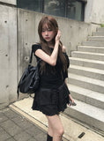 Mury Dot Frill Tiered Banding Mini Skirt