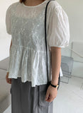 Lingo Lace Ribbon Shirring Blouse