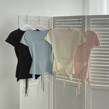 Back Ribbon Point Cut Waist Narrow Summer Knit