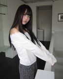 Enyu Lace Lip Neck Long Sleeve T-Shirt