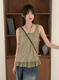 Pohi Vintage Lace Wood Button Sleeveless