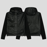 Don't Leather Knit Color Matching Hood Zip-Up