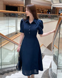 Bellian Shirt Puff Flare Long One Piece