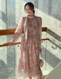 Fate printed chiffon shirring tie one pice
