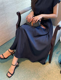 Odd Half-Neck Draped Banding Flare One Piece (Belt Set)