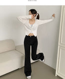 Fall Span Banding Semi Bootcut Cotton Pants