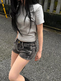 Vintage Washing Denim Shorts + Tokyo Crop Basic Tee