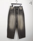 teki string washing wide denim pants