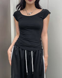 [U-BASIC/1+1] Roundy Slim U-neck Cap Sleeve Short Sleeve