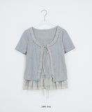 Pokapo Frill Layered Ribbed Short Sleeve Cardigan