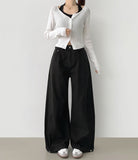 2way Cotton Snap Button Folding Waist Adjustment Mega Wide Fit Cotton Pants