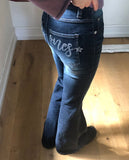 Pumme Lettering Cubic Bootcut Washed Denim Long Pants