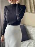 Devin Half-Neck Frill Pleated T-Blouse
