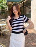 Heinley U-neck Stripe Short Sleeve Knit