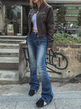 Hip-point bootcut denim pants