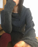 Inz diagonal button turtleneck collar cardigan