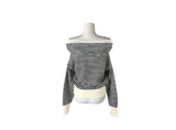 Boudin Stripe Loose Fit Off-Shoulder Button Knit