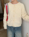 Beshos Pom Pom Round Knit Cardigan