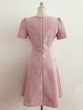 Rosea Heart Neck Puff Tweed Flare One Piece