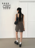 Hepple See-Through Slit Ribbon Adjustable Straps Layered Sleeveless Mini One Piece