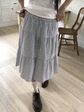 Kamming seersucker check tiered banding midi skirt