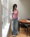 Blush Lace Sagging Denim Pants