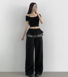 Tiered Frill Fake Layered Skirt Wide Pants