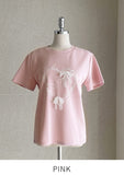Poe Embroidery Lettering Ribbon Short Sleeve T-shirt