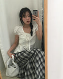 Kawi Frill Check Cancan Long Skirt
