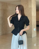 Riven Collar Puff Blouse Jacket (Belt Set)