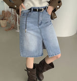 Trend Denim Midi Slit A-Line Skirt