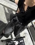 Adjust cut black denim bermuda pants
