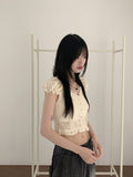 Illum Embroidery Punching Slit Cropped Short Sleeve Blouse
