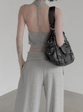 Braided Backless Cowl Neck Halter Padded Top