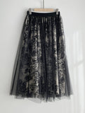 Dimu Toile Pattern Banding Lace Tulle Skirt