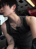Pigment Henley Neck Damage Detail Muscle Fit Sleeveless