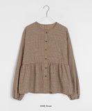 Rikki Round Button Check Shirring Blouse