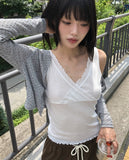 Lining Dot V-neck See-through Crop Cardigan