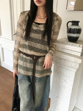 Nion See-Through Stripe Hood Long Sleeve Knit
