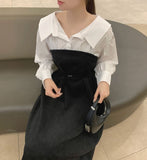Belt Strap Balloon Shirt Layered Bustier Long One Piece
