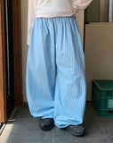 [BAONHAUS] Zmenz Seersucker Summer Banding Wide Pants