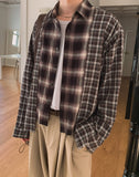Nepri Cutting Layered Cropped Checkered Shirt