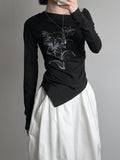 Ink Painting Flower One-Shoulder Off-Tee