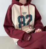 Color Matching Raglan 82 Printing Loose Fit Brushed Hoodie